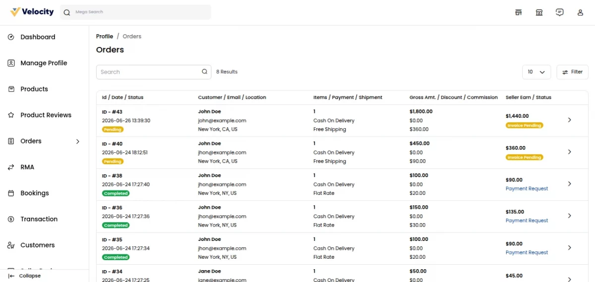 Seller order list