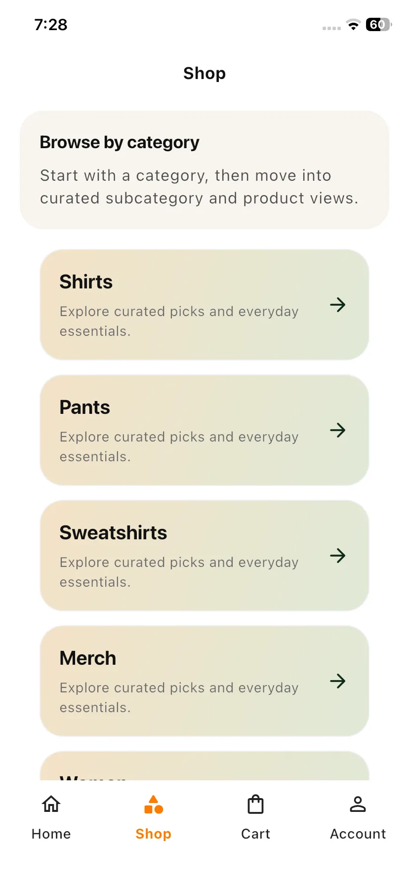 Categories Tab view