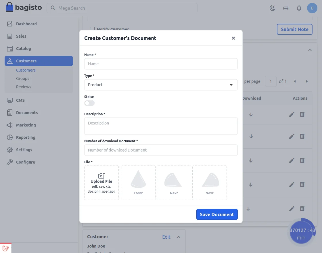 customer specific document form