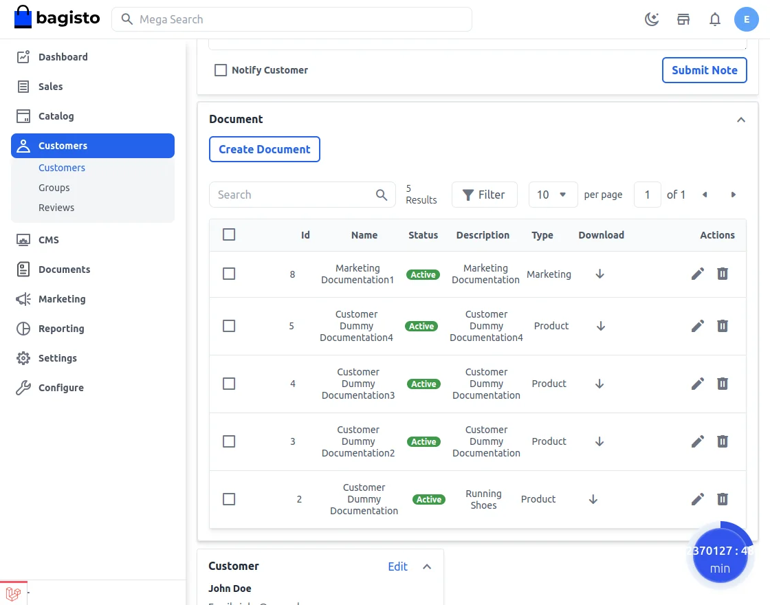 customer document section