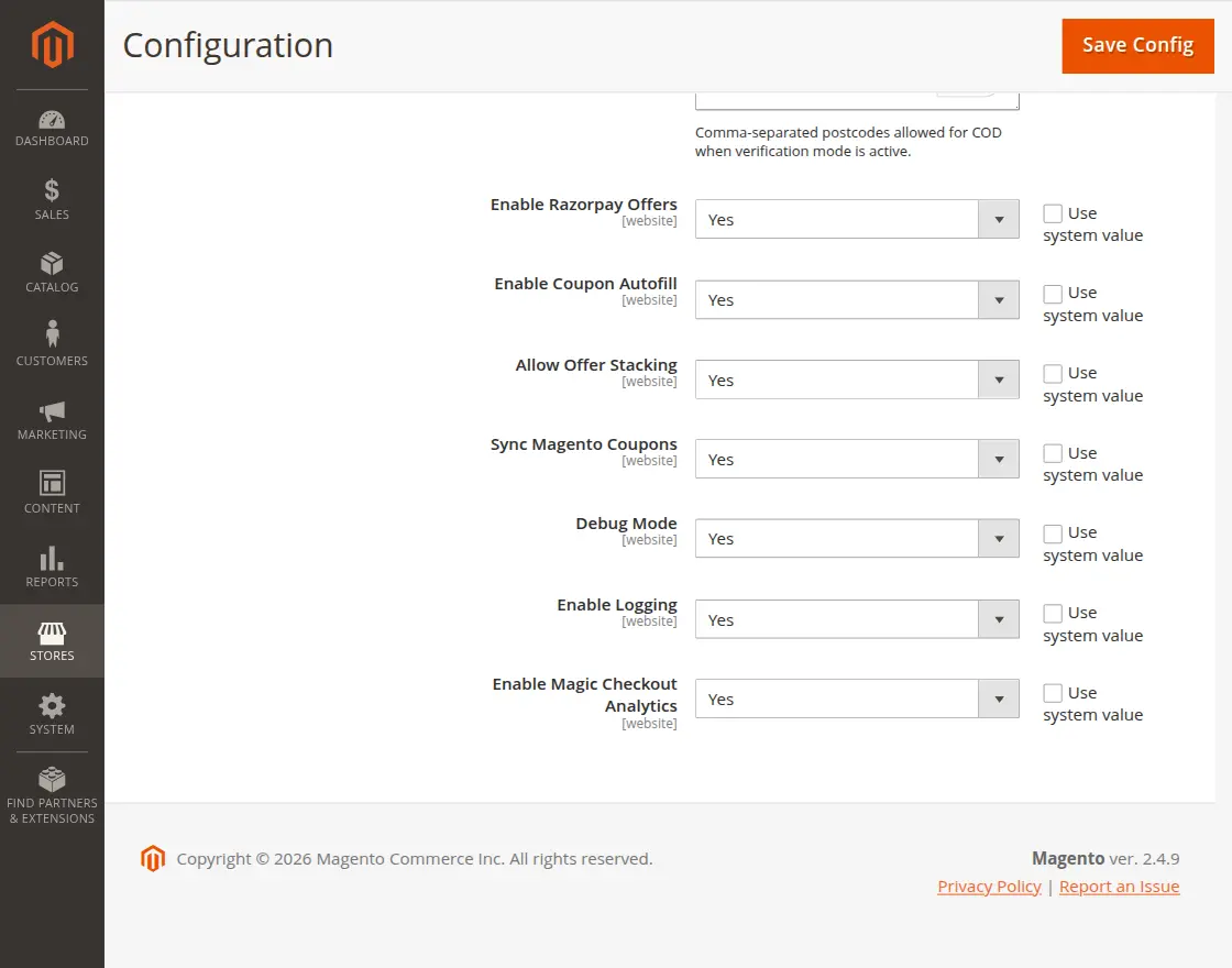 Razorpay Magic Checkout Last configuration
