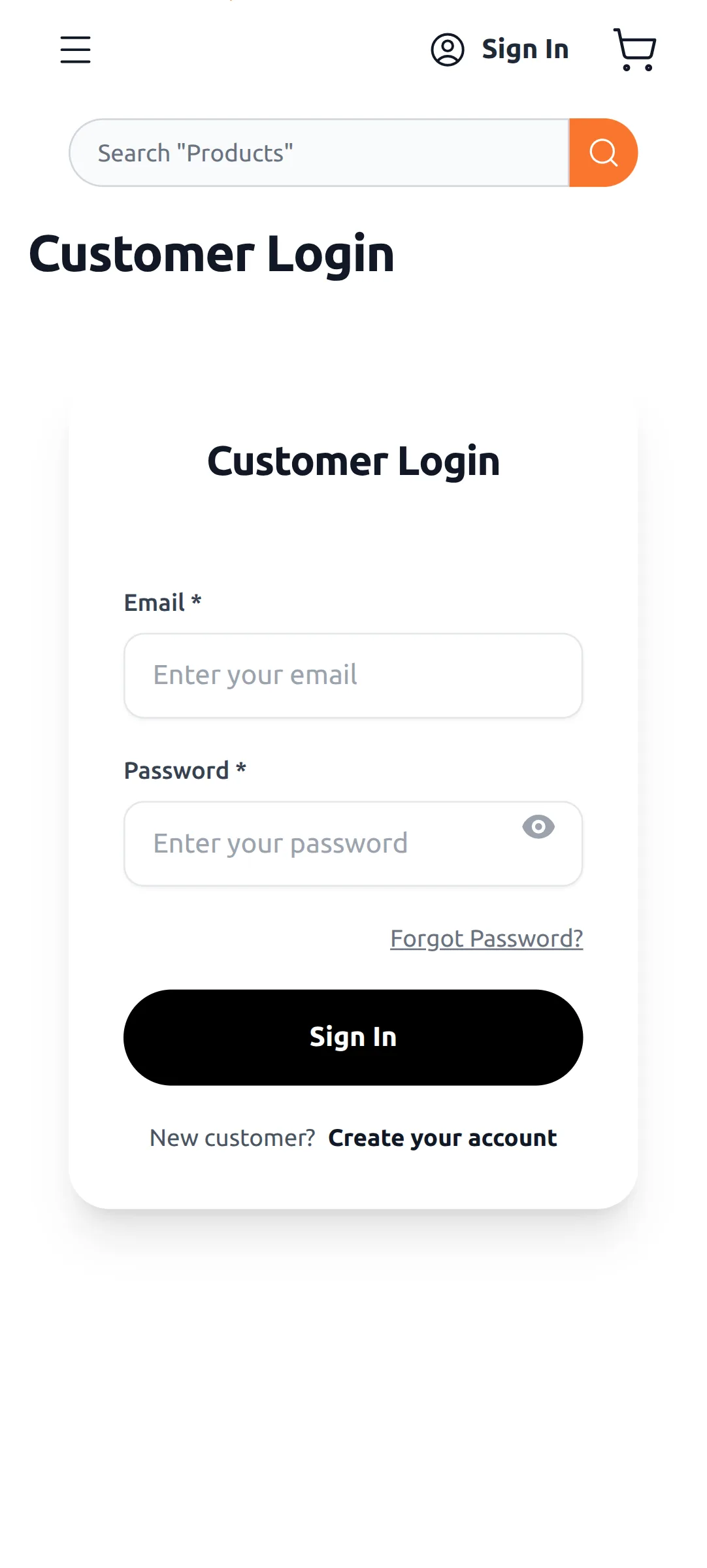 customer login page