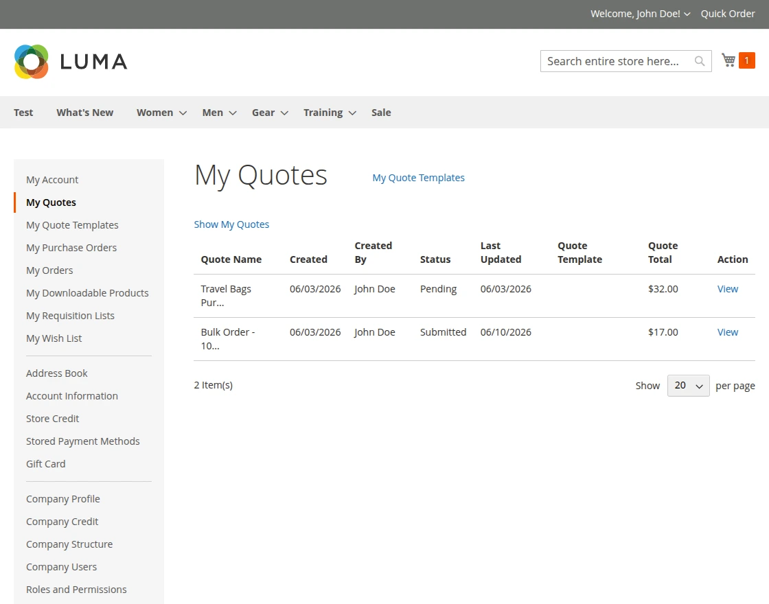 Adobe Commerce B2B Mobile App front end - my quotes