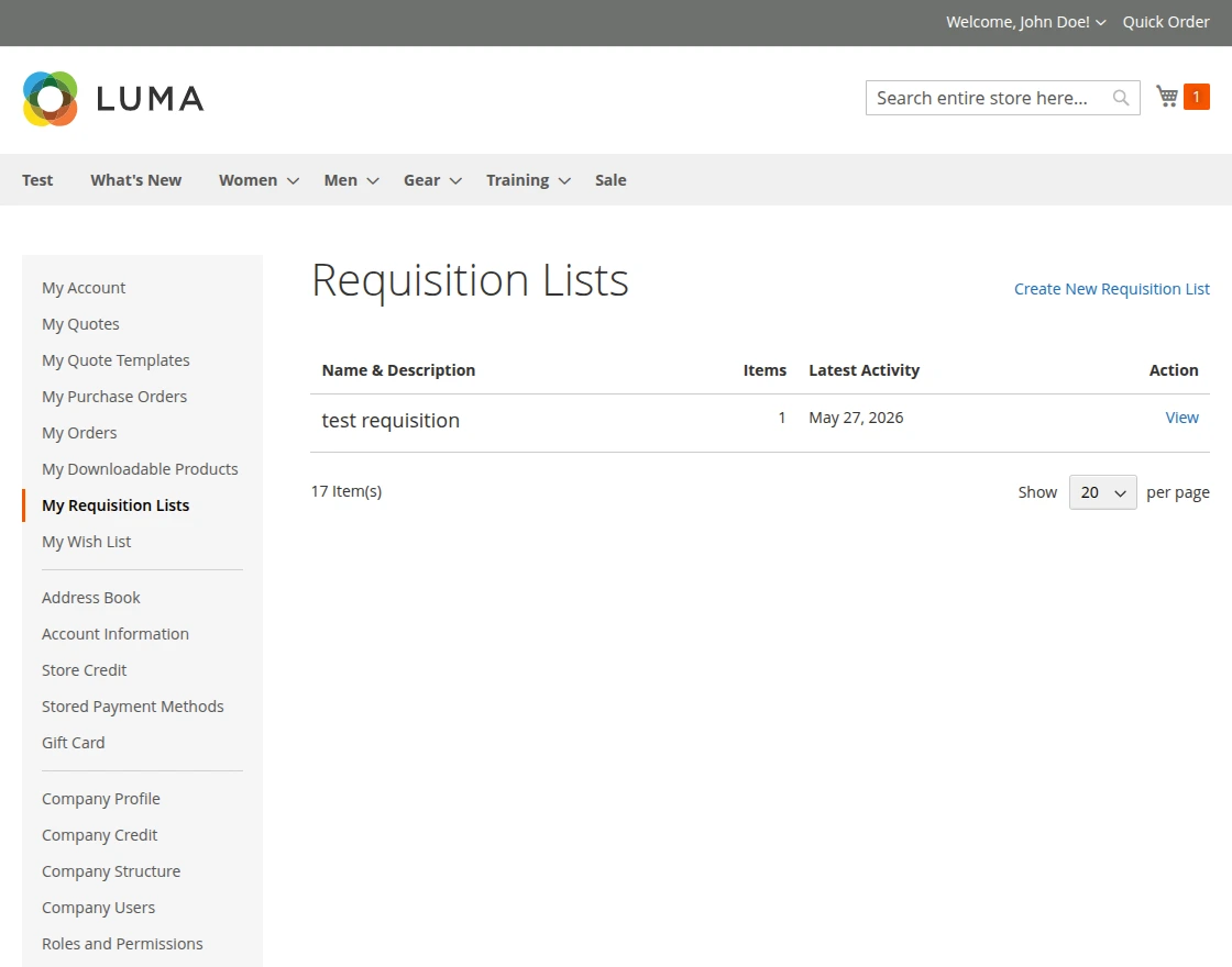 Adobe Commerce B2B Mobile App front end - my requisition lists