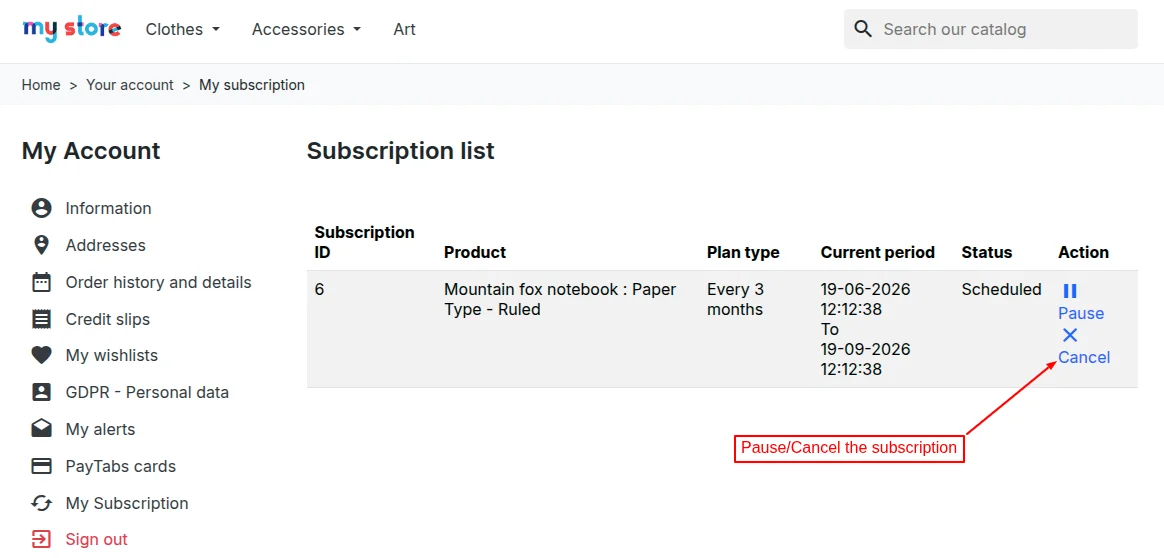 subscriptions list