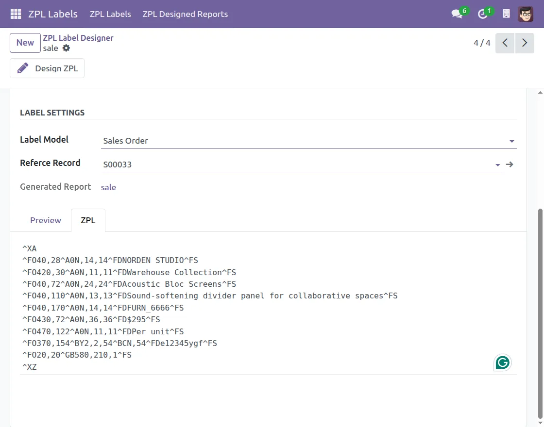 Preview Label and ZPL code