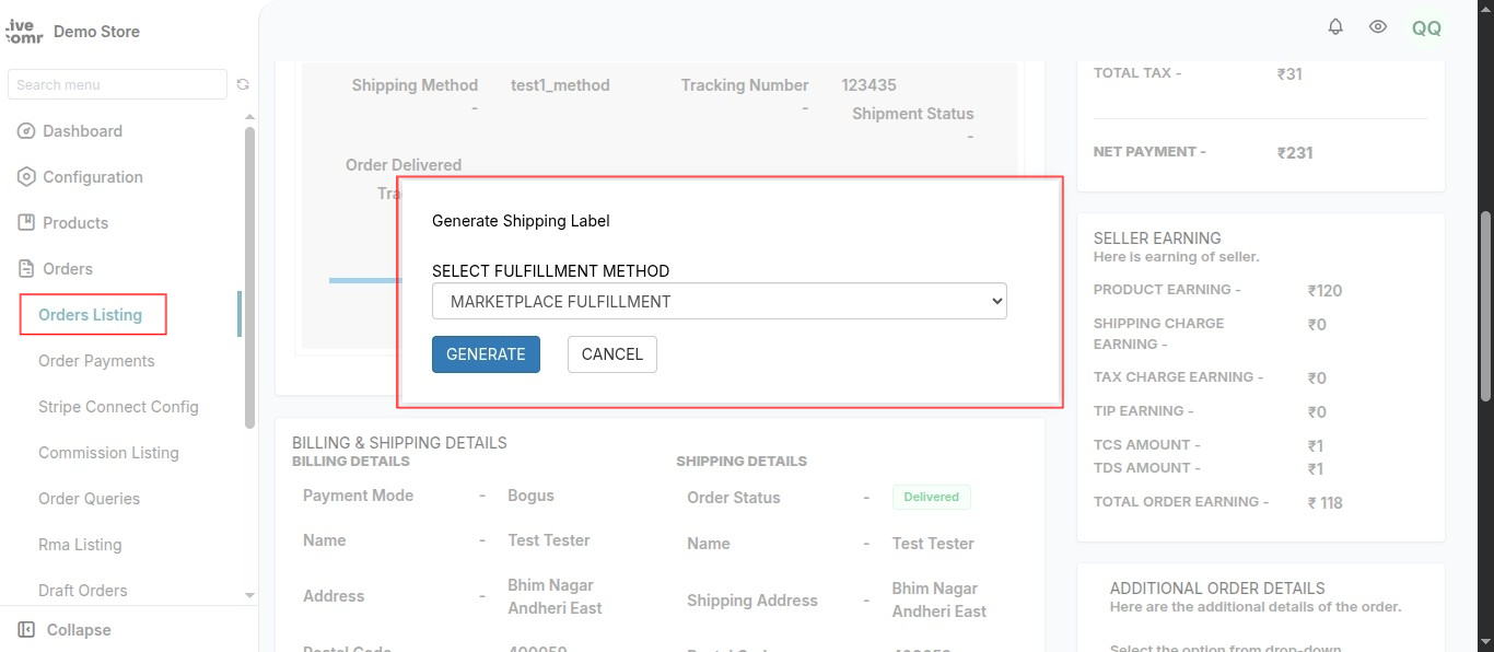 generate shipping label