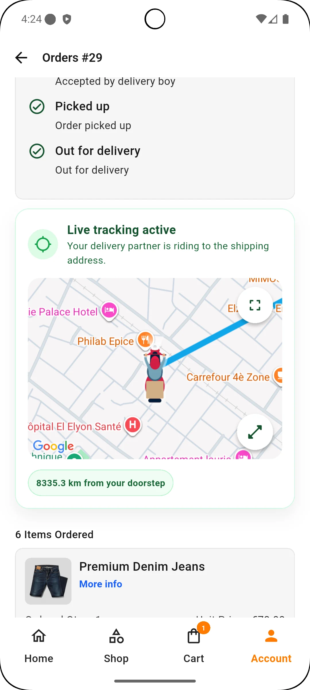 Order Details Screen in Live Tracking