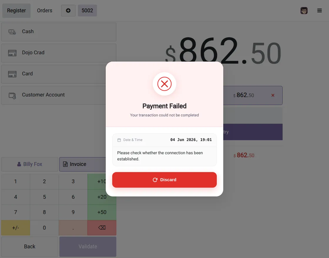 payment failed by dojo