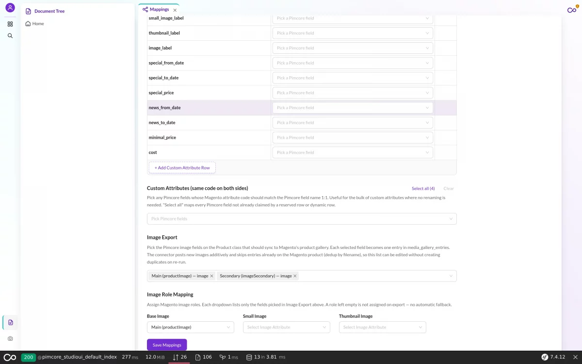 Image role mapping in the Pimcore 12 Magento 2 Connector