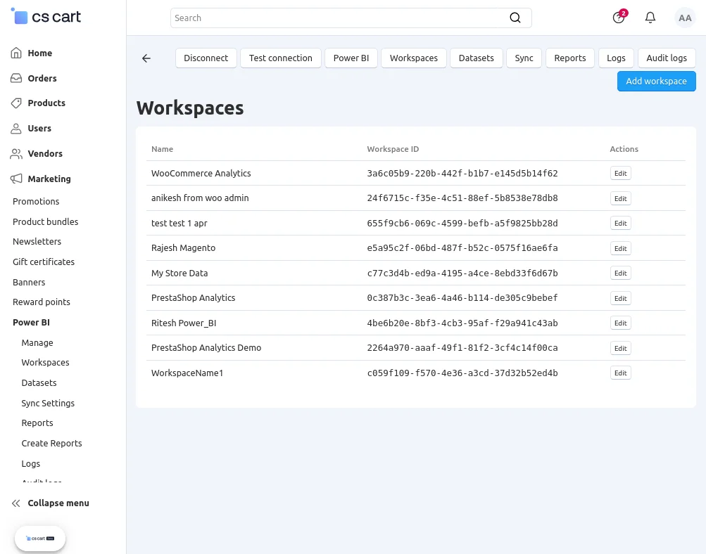 power bi workspace