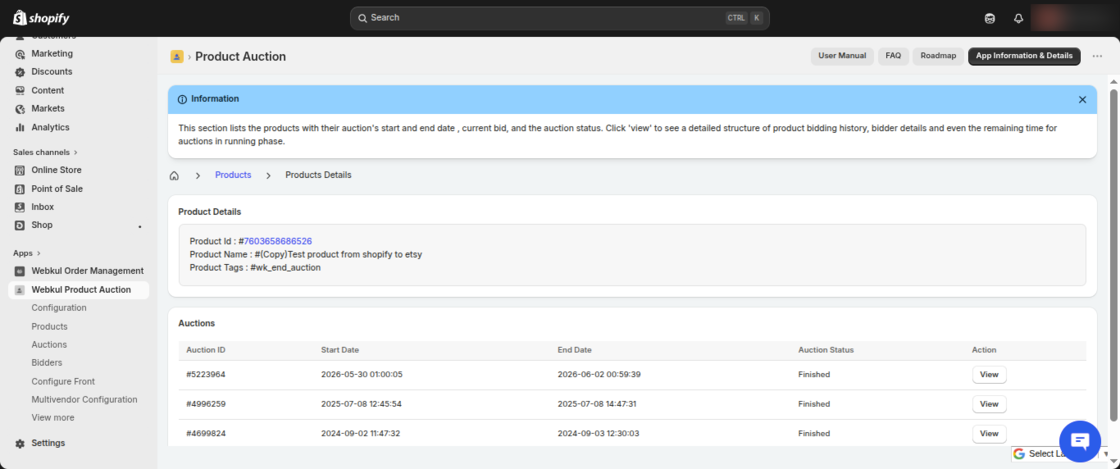 Product Auction for Shopify