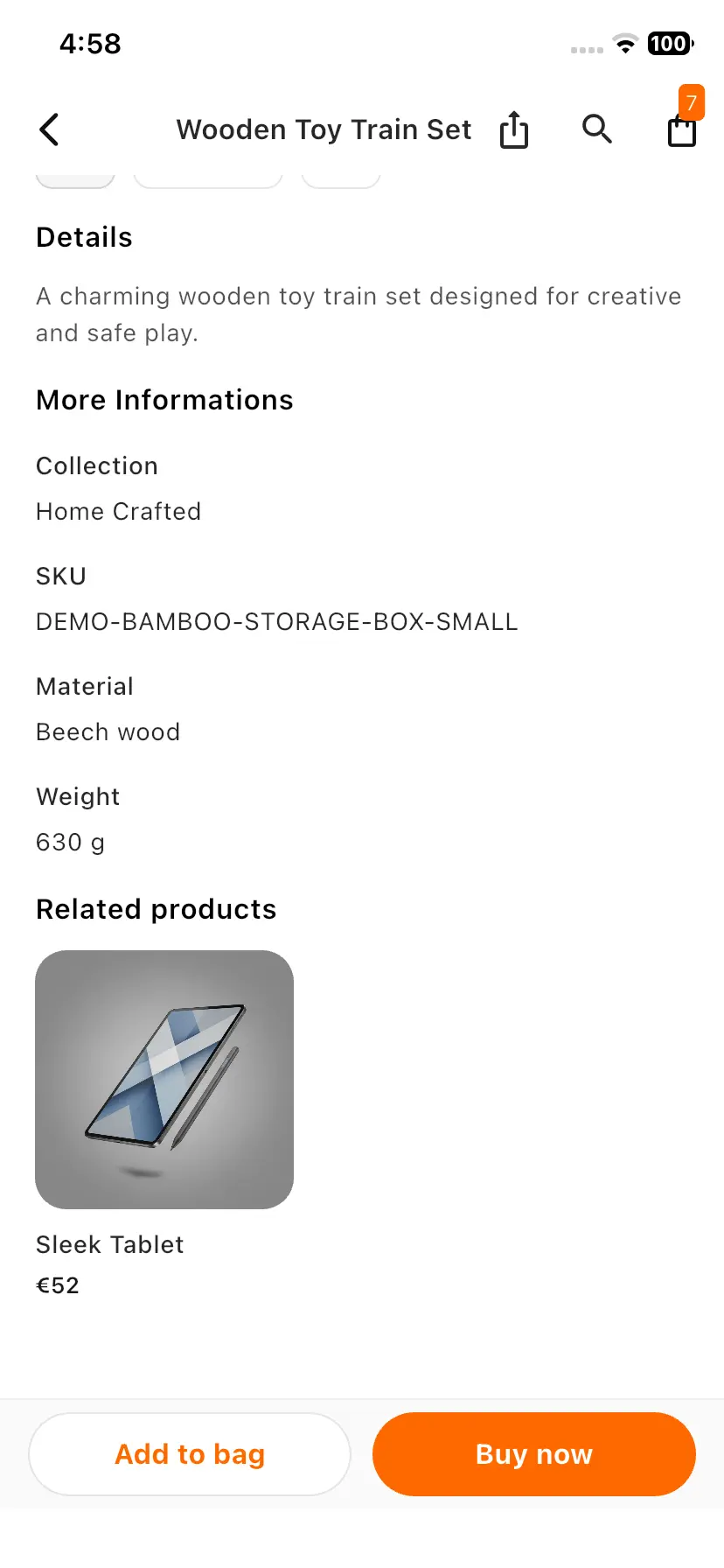 Medusajs Mobile App Builder Product Details Page view