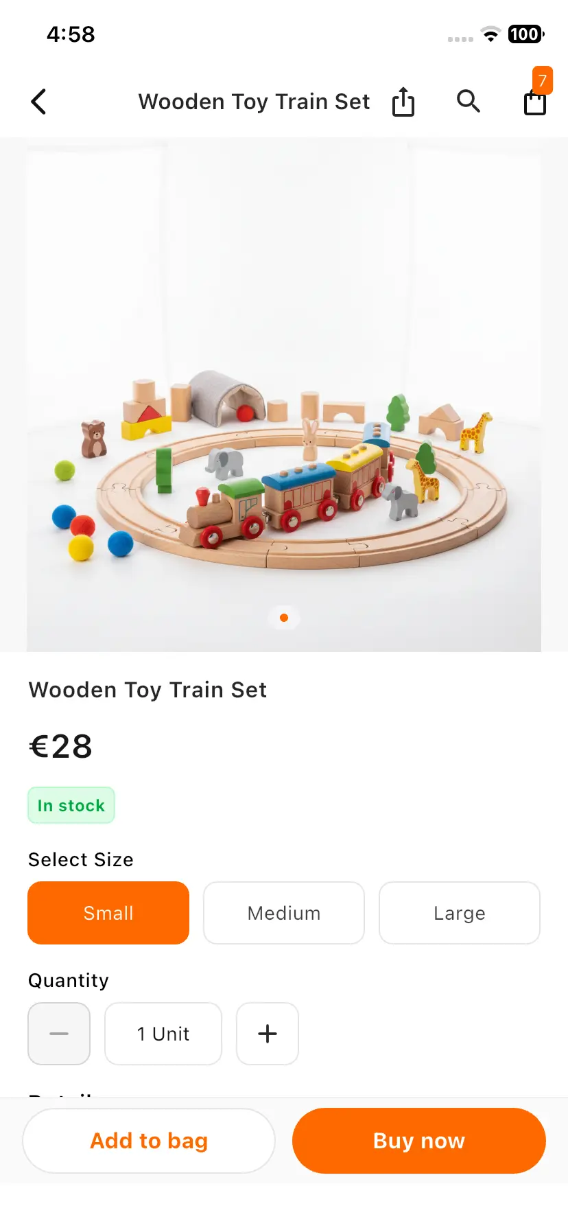 Medusajs Mobile App Builder product Page View