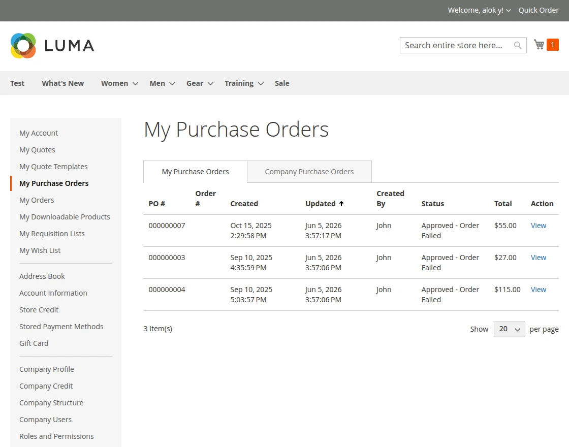 Adobe Commerce B2B Mobile App front end - my purchase orders