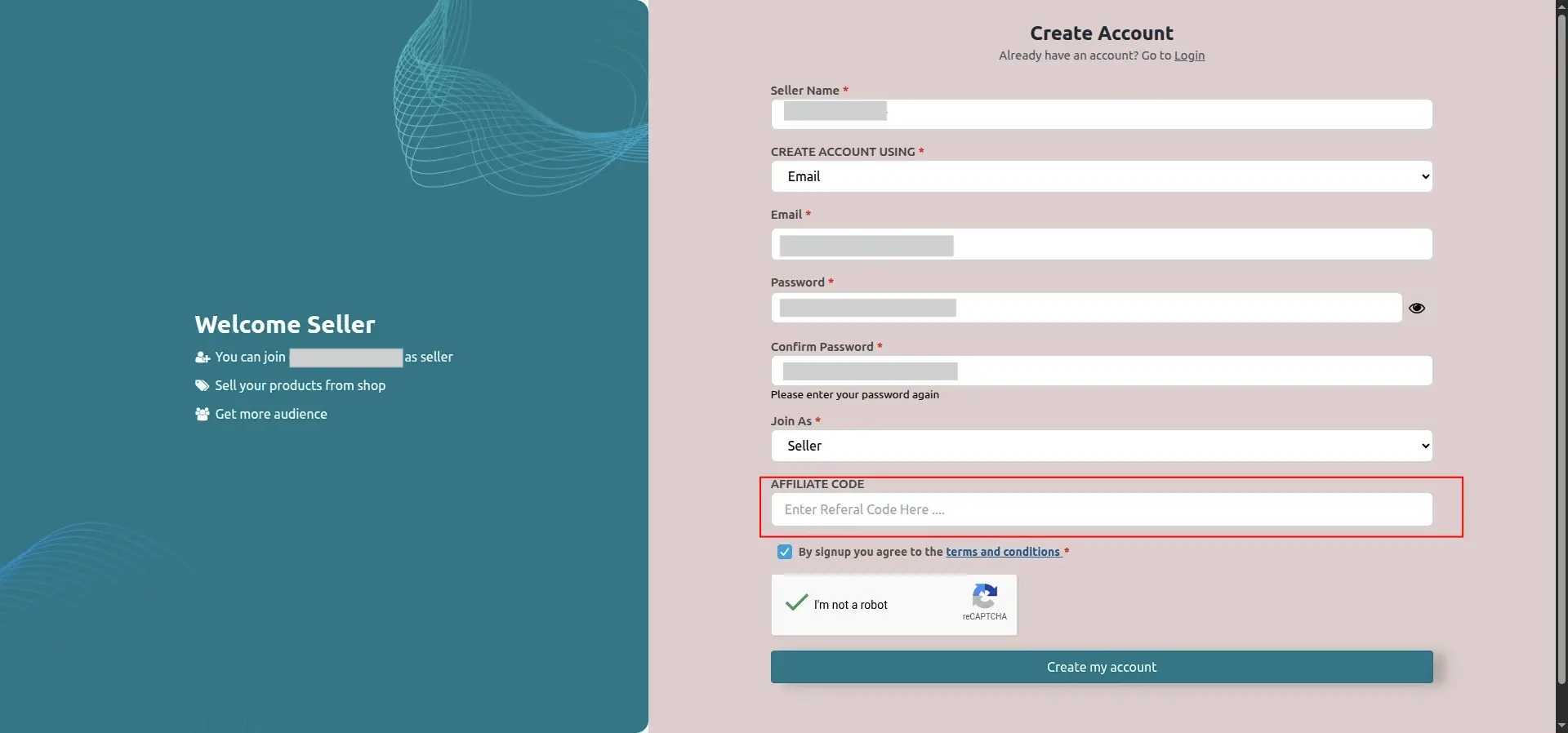 Seller Affiliate Registration