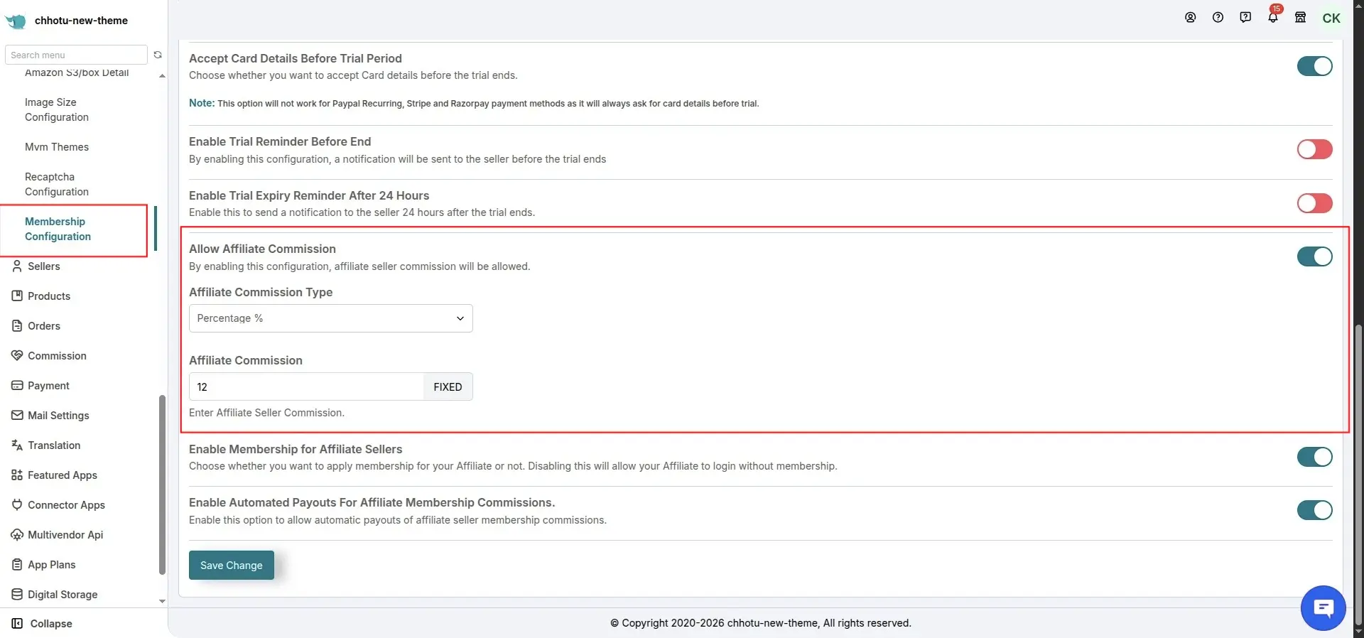 Affiliate Membership Commission Type
