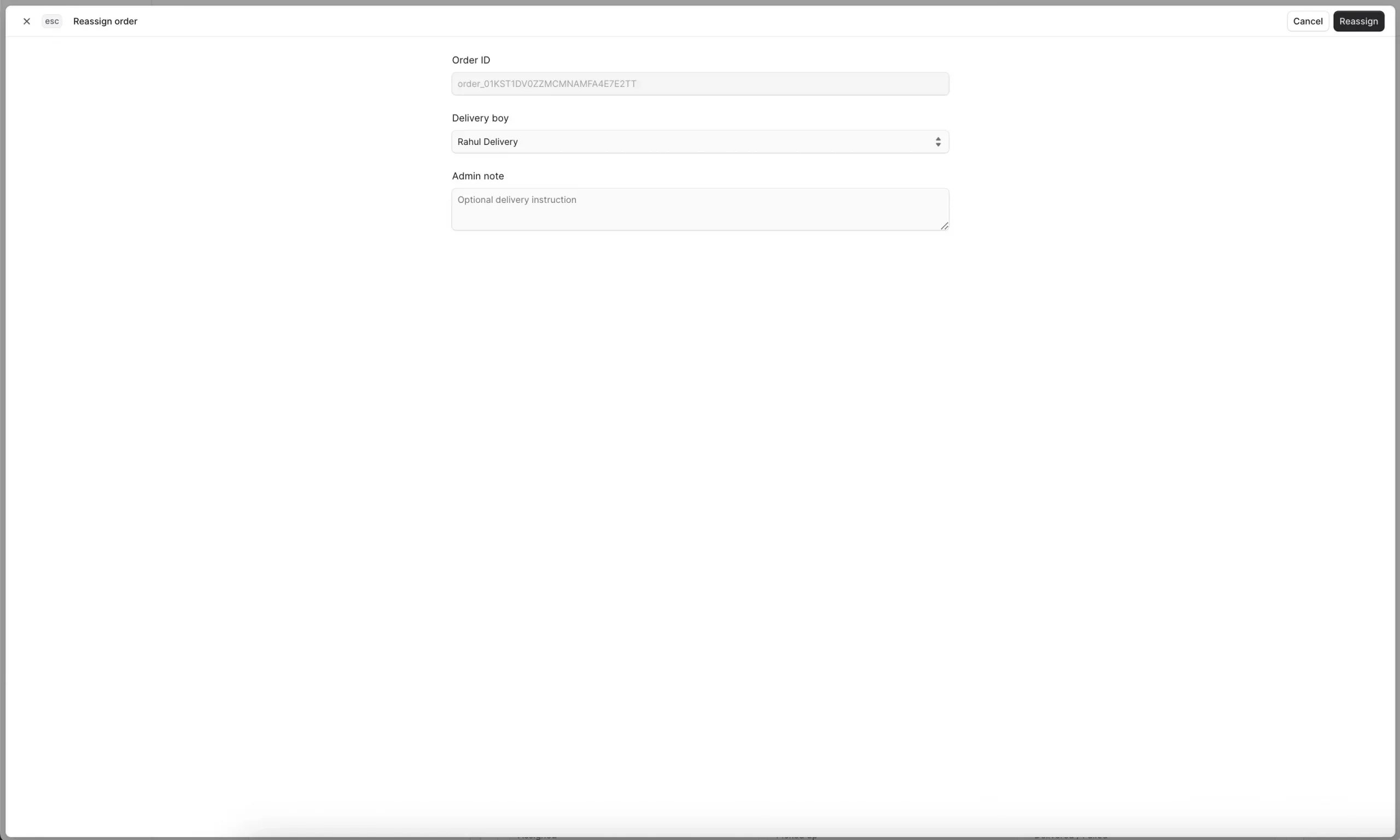 Reassigne order view