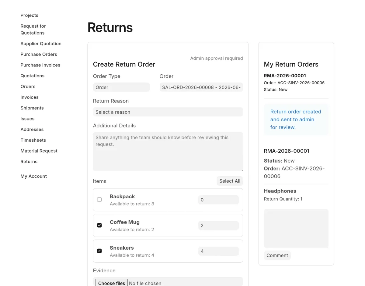 return request (customer end)