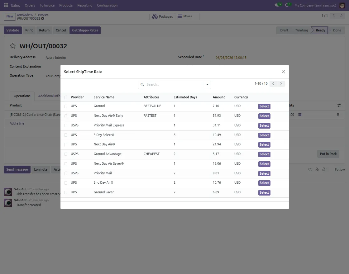 Select Rate from Delivery Order