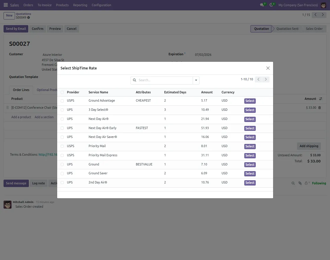 Select ShipTime Rate