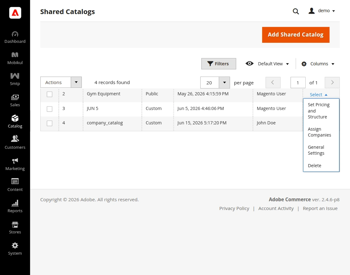Adobe Commerce B2B Mobile App Shared Catalog