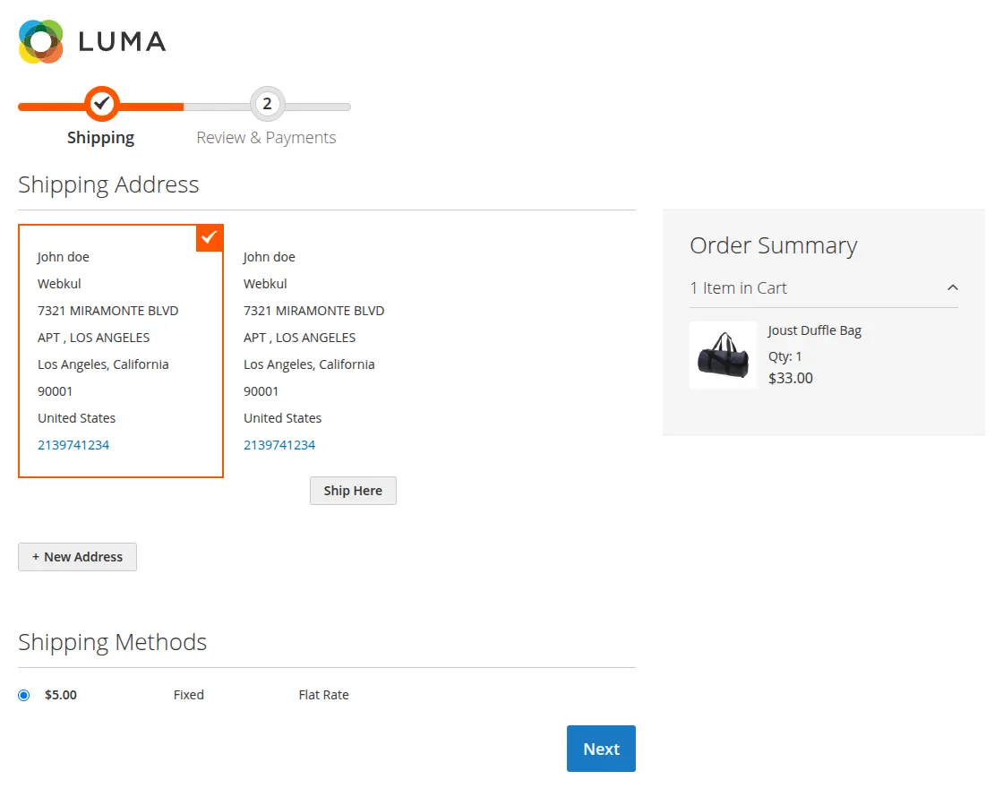 Razorpay Magic Checkout shipping page