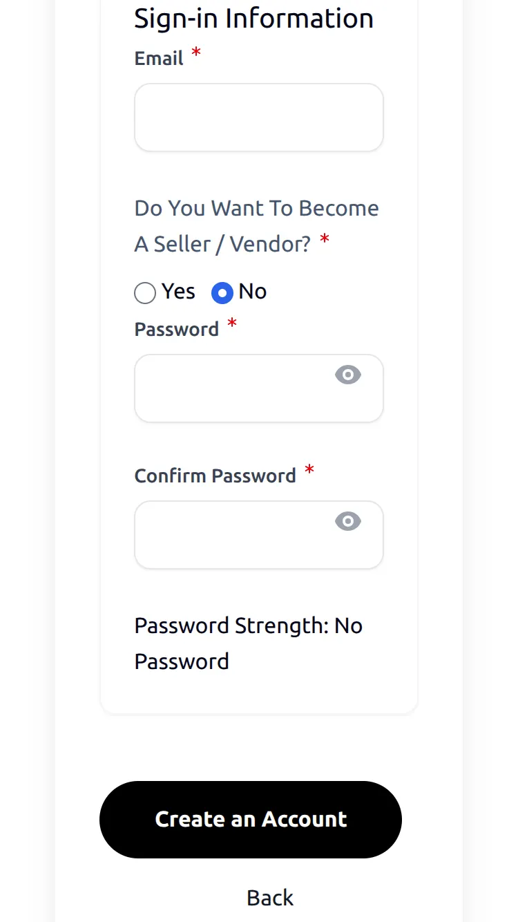 sign up account at app end