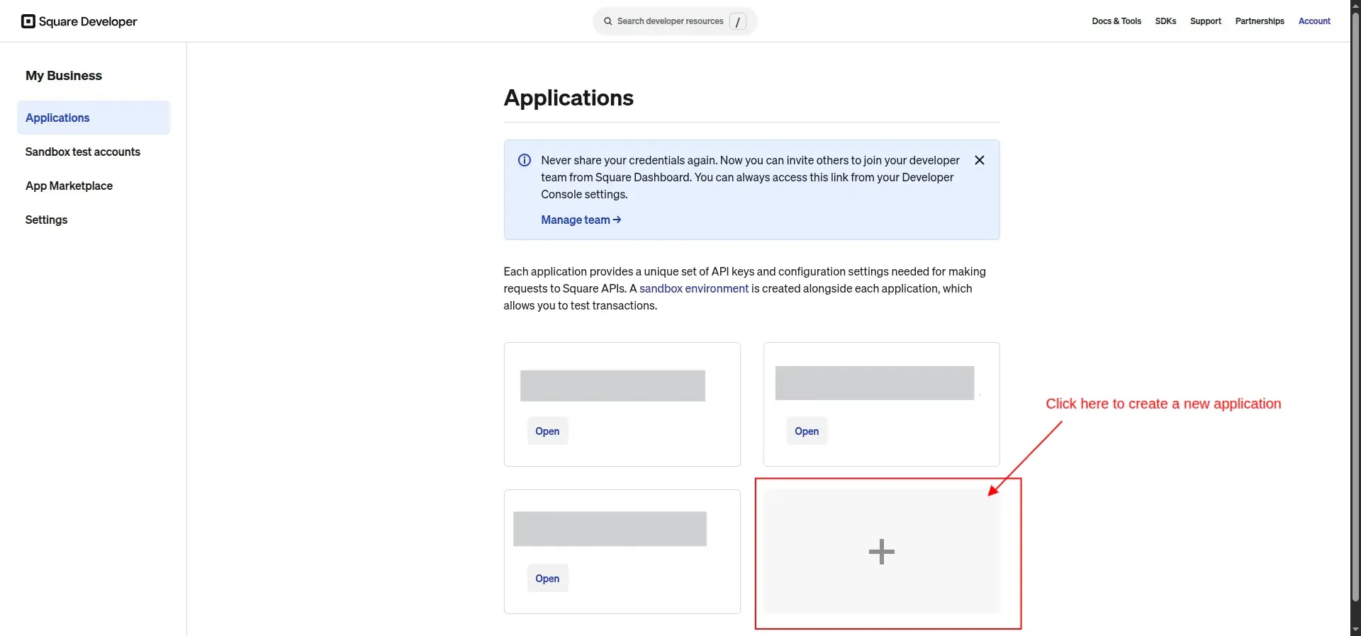 Create Square Application