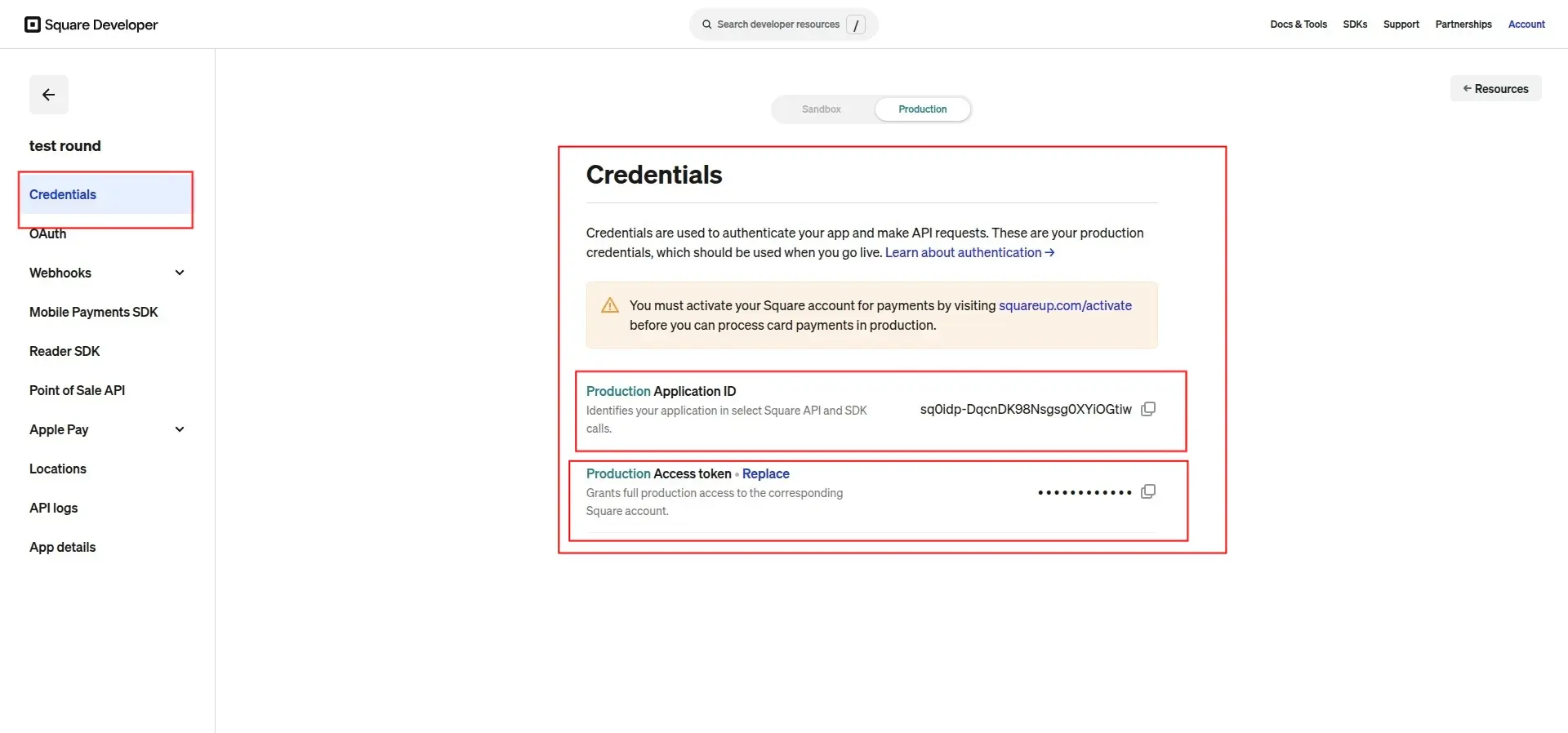 Square Credentials