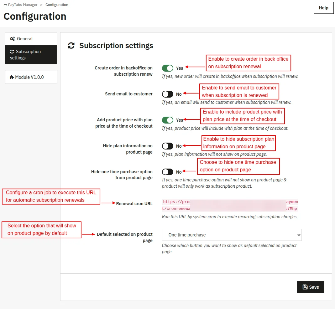 subscription settings
