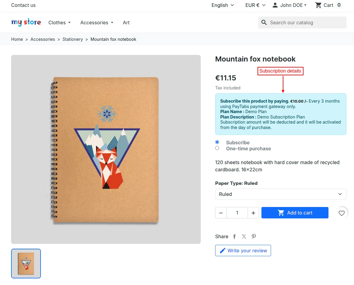 subscription product page