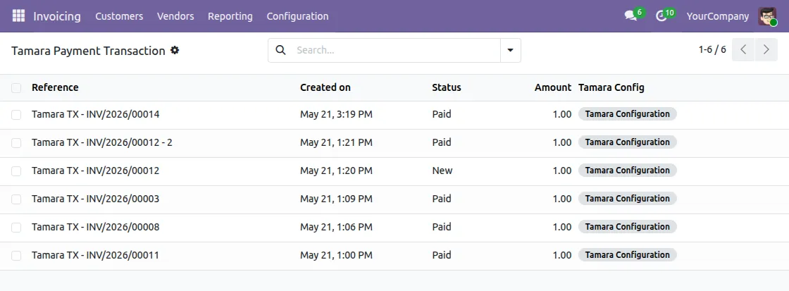 Tamara payment Transactions