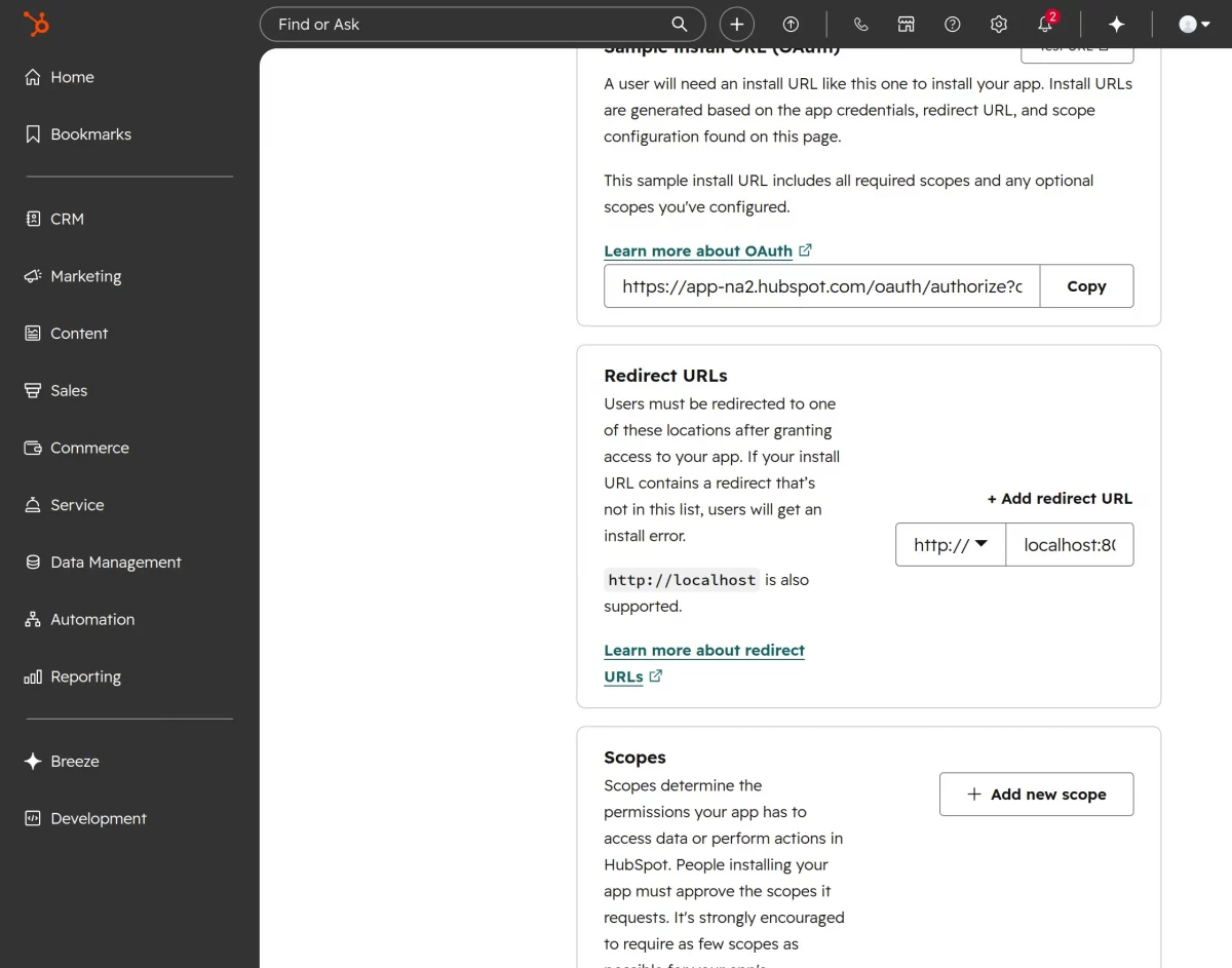 Oauth details and redirect url