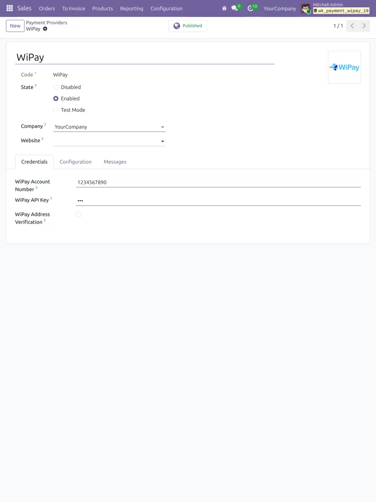 Add wipay credentials