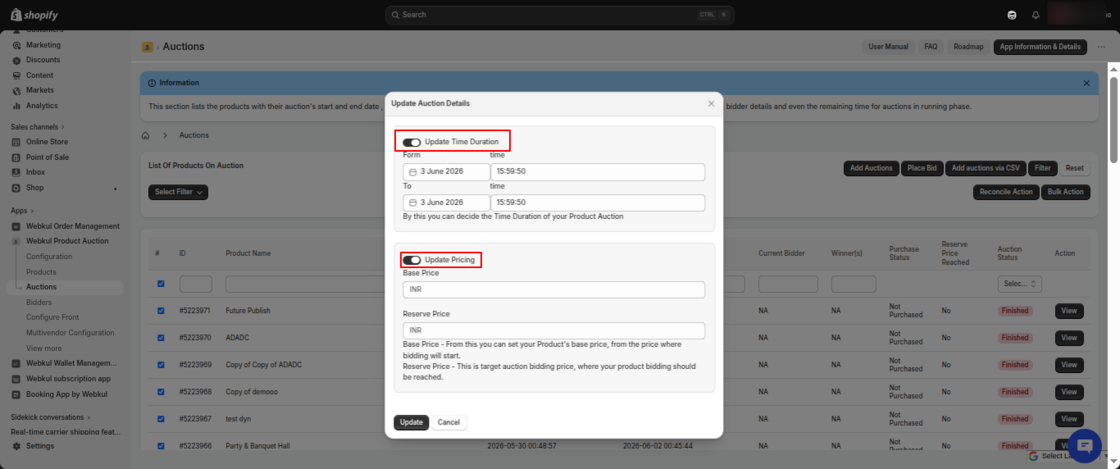 Product Auction for Shopify