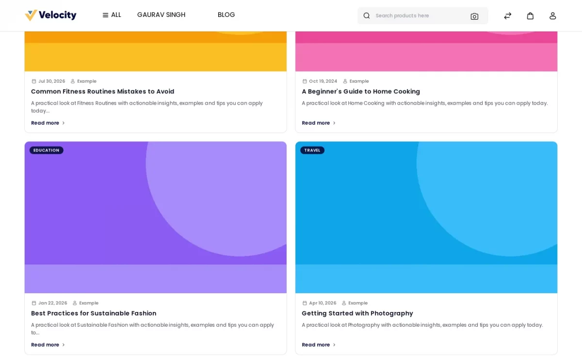 Bagisto Blog Extension storefront card grid beside the category and tag sidebar