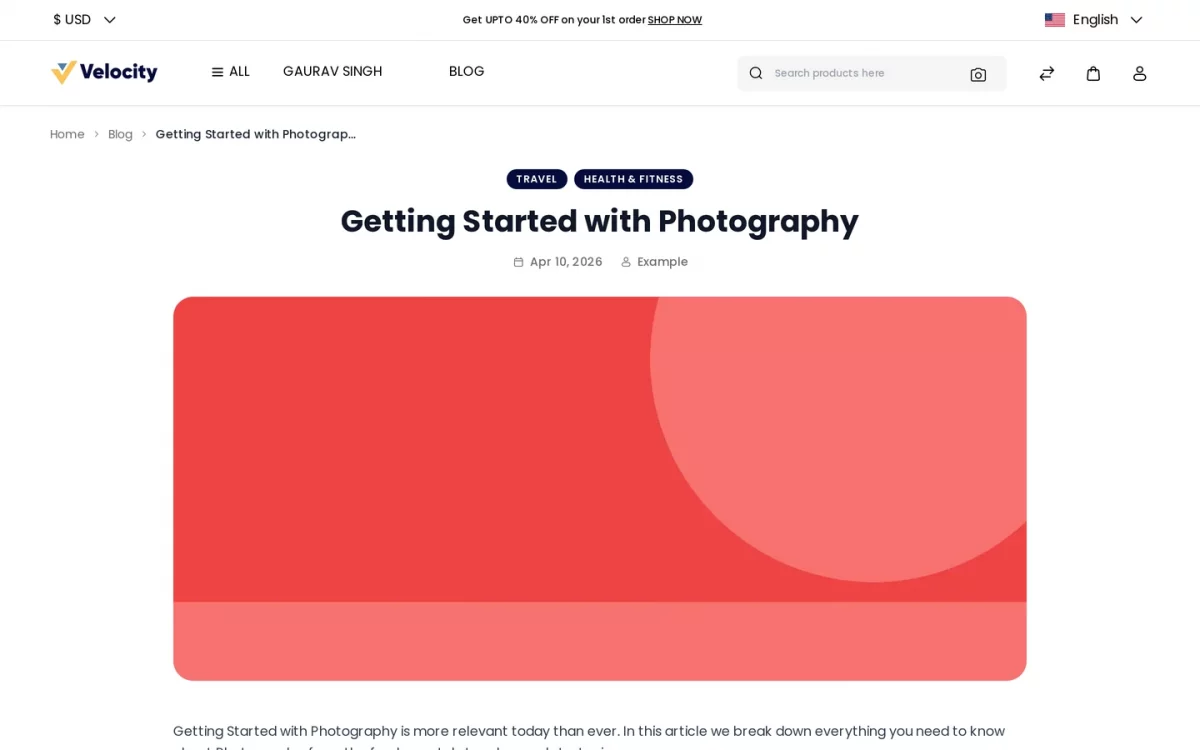 Bagisto Blog Extension storefront article page with its featured image and body