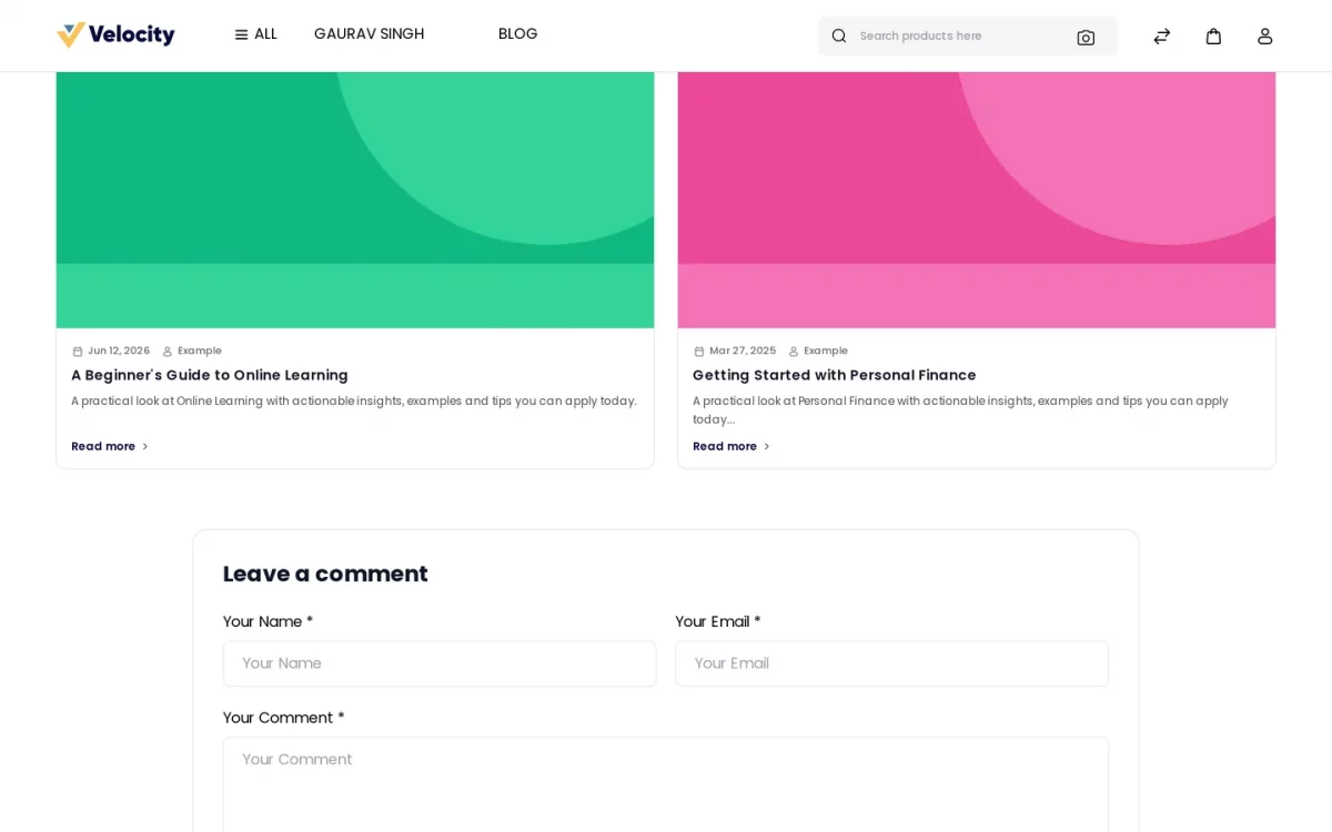 Bagisto Blog Extension storefront comment thread with replies and the comment form