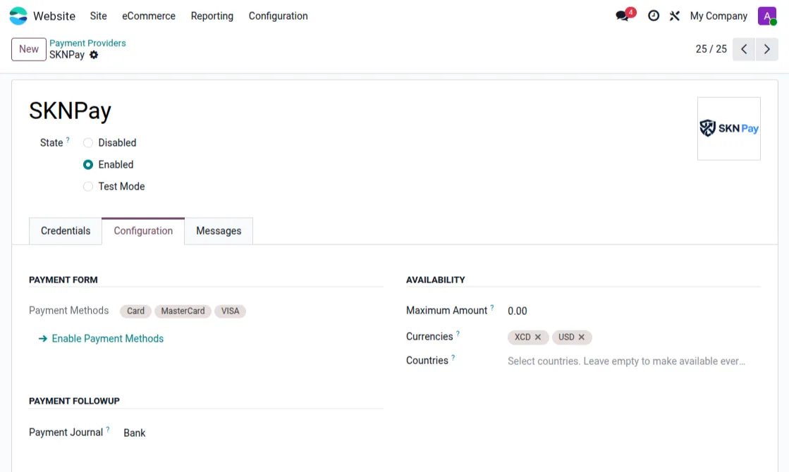 Configure the Payment Settings