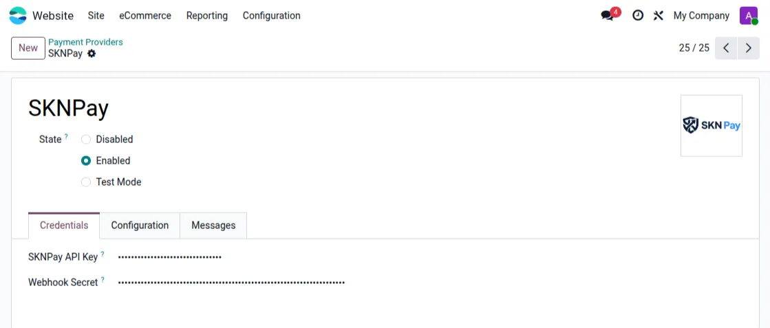 Configure the SKN Pay Payment Provider