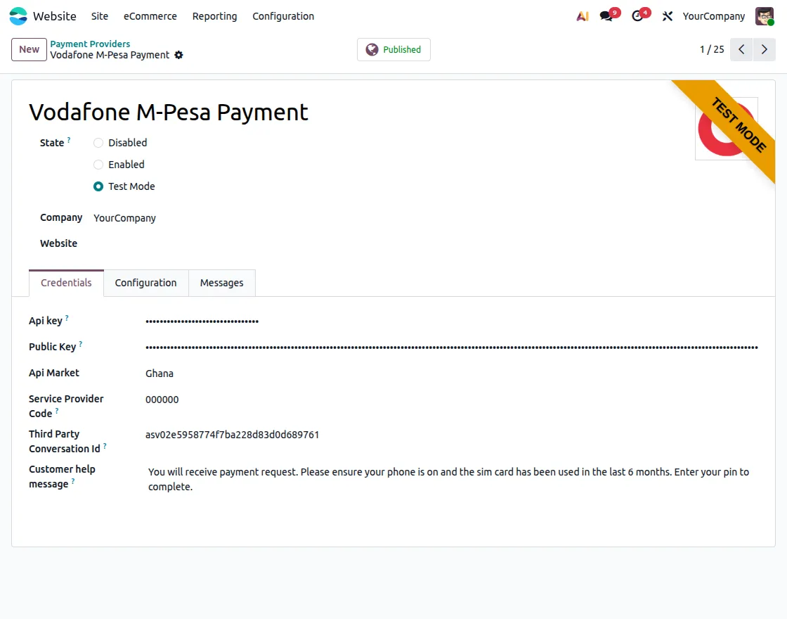 Configure Vodafone M-Pesa Credentials
