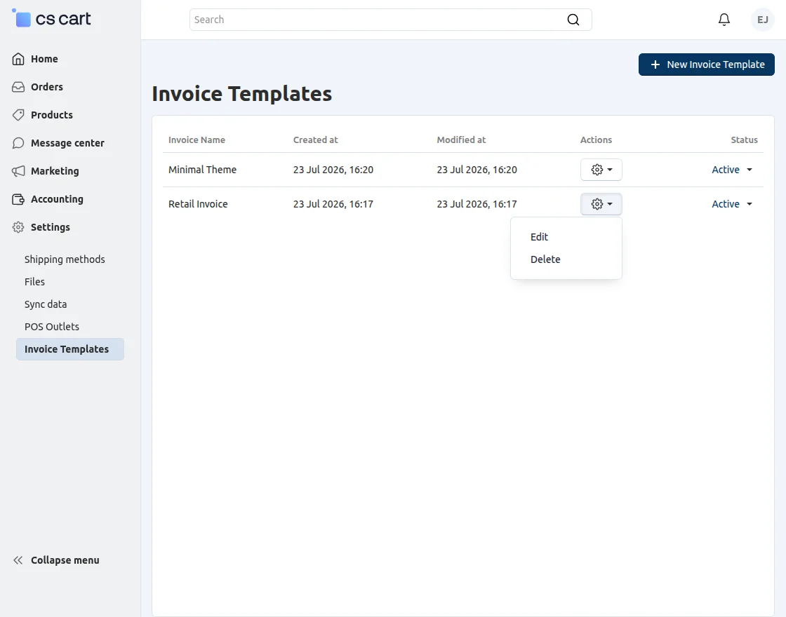 CS-Cart Invoice manage