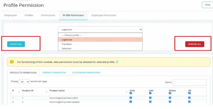 PrestaShop Employee-Advance Permission-module dashboard