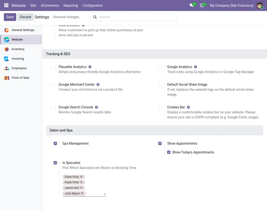 enable website booking configuration 