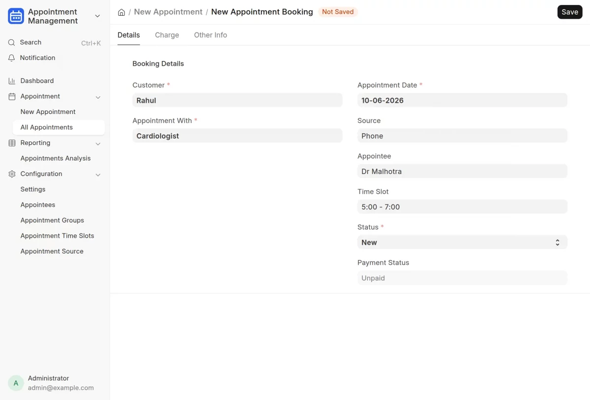 create a new appointment