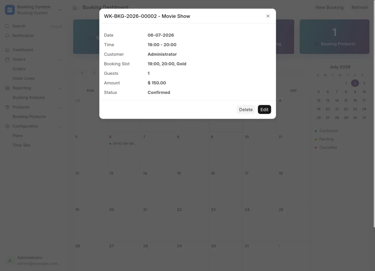calendar on main dashboard