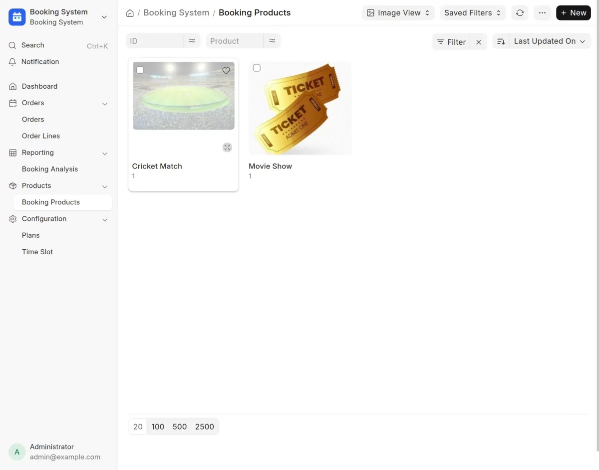 Booking Product List