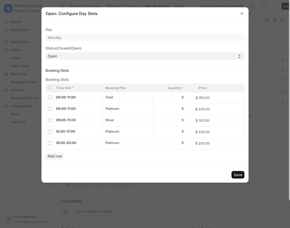 configure time slots