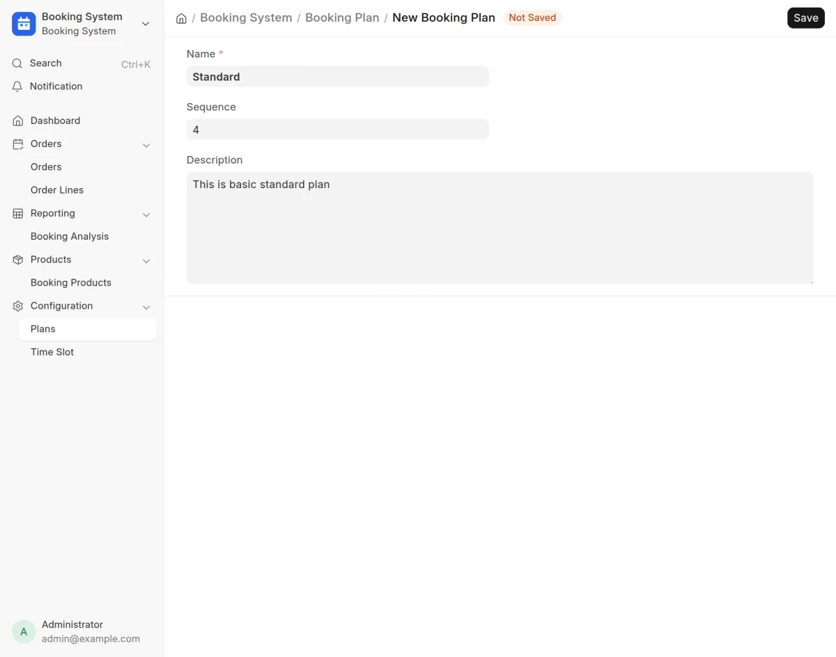 Add Booking Plan